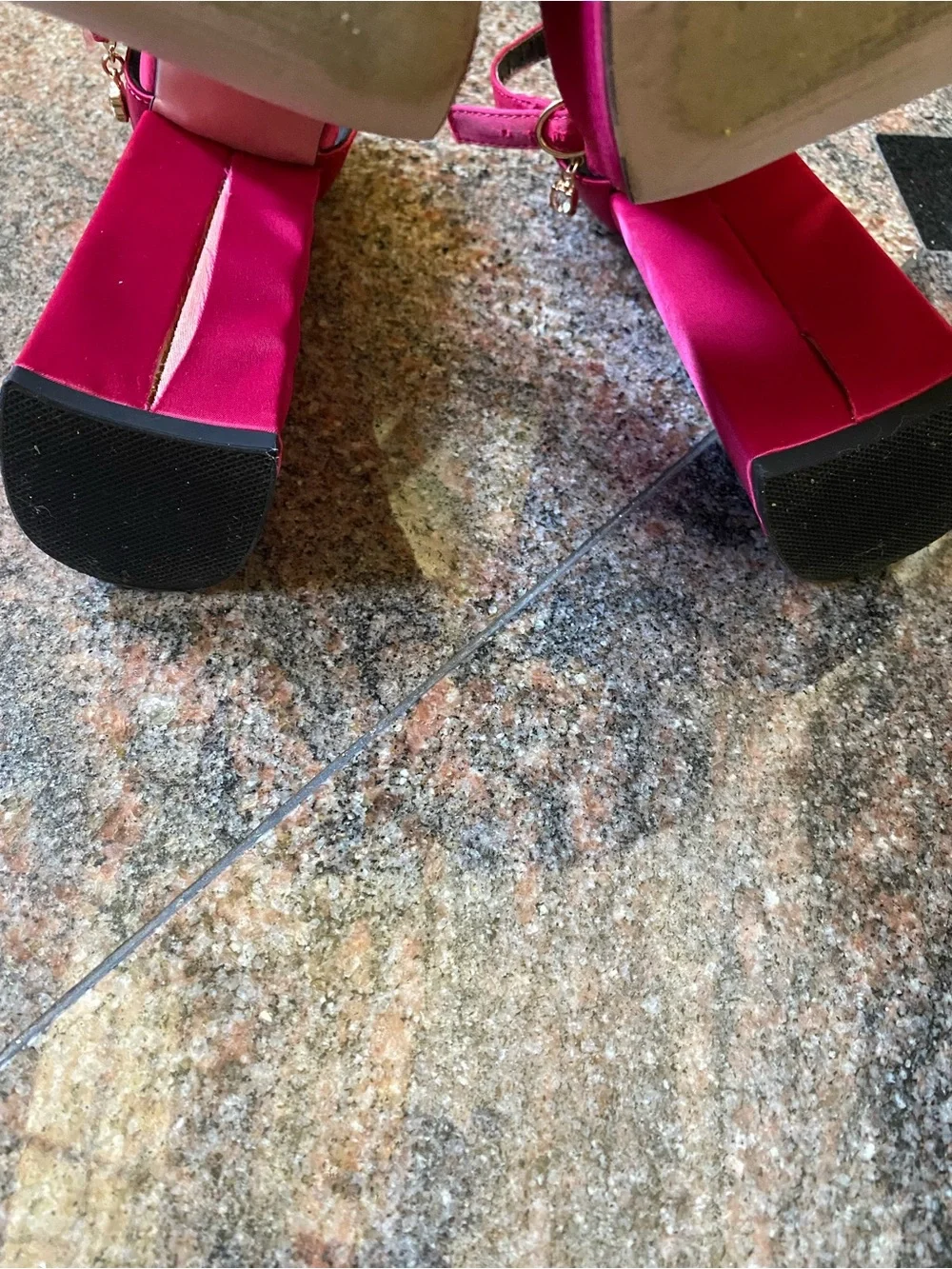 Miss Marisa Fuchsia Satin Platform Block Heel Sandals with Ankle Strap